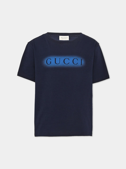 T-shirt a manica corta blu per bambino con logo