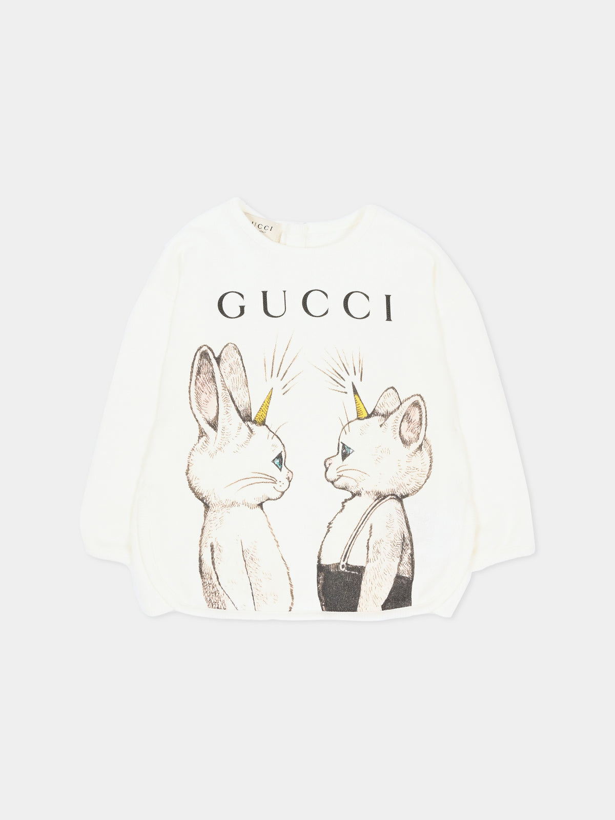 Felpa girocollo avorio per neonata con stampa,Gucci Kids,767900 XJHZB 9214