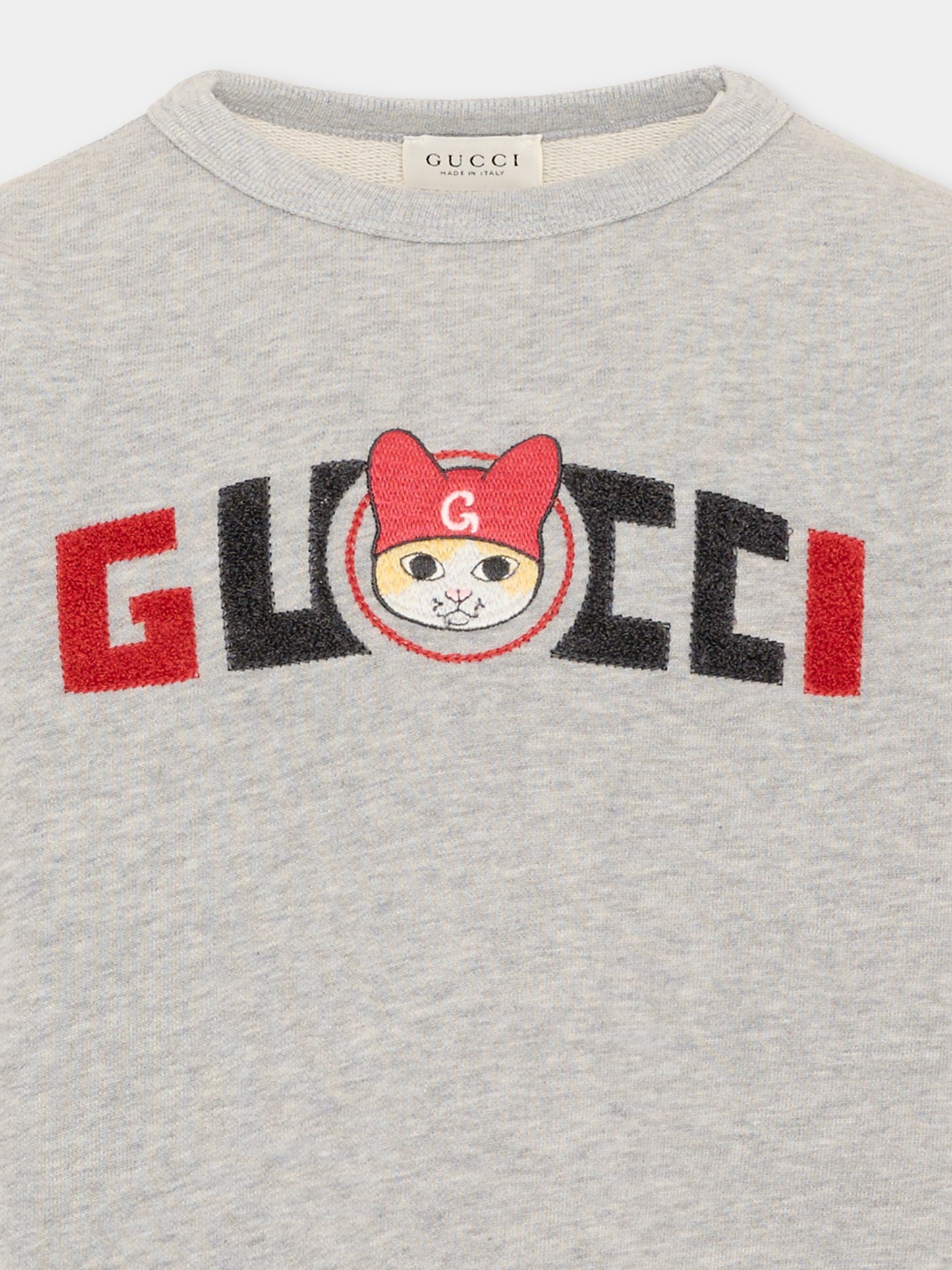 Felpa girocollo grigia per bambino con logo,Gucci Kids,855825 XJHY2 1183