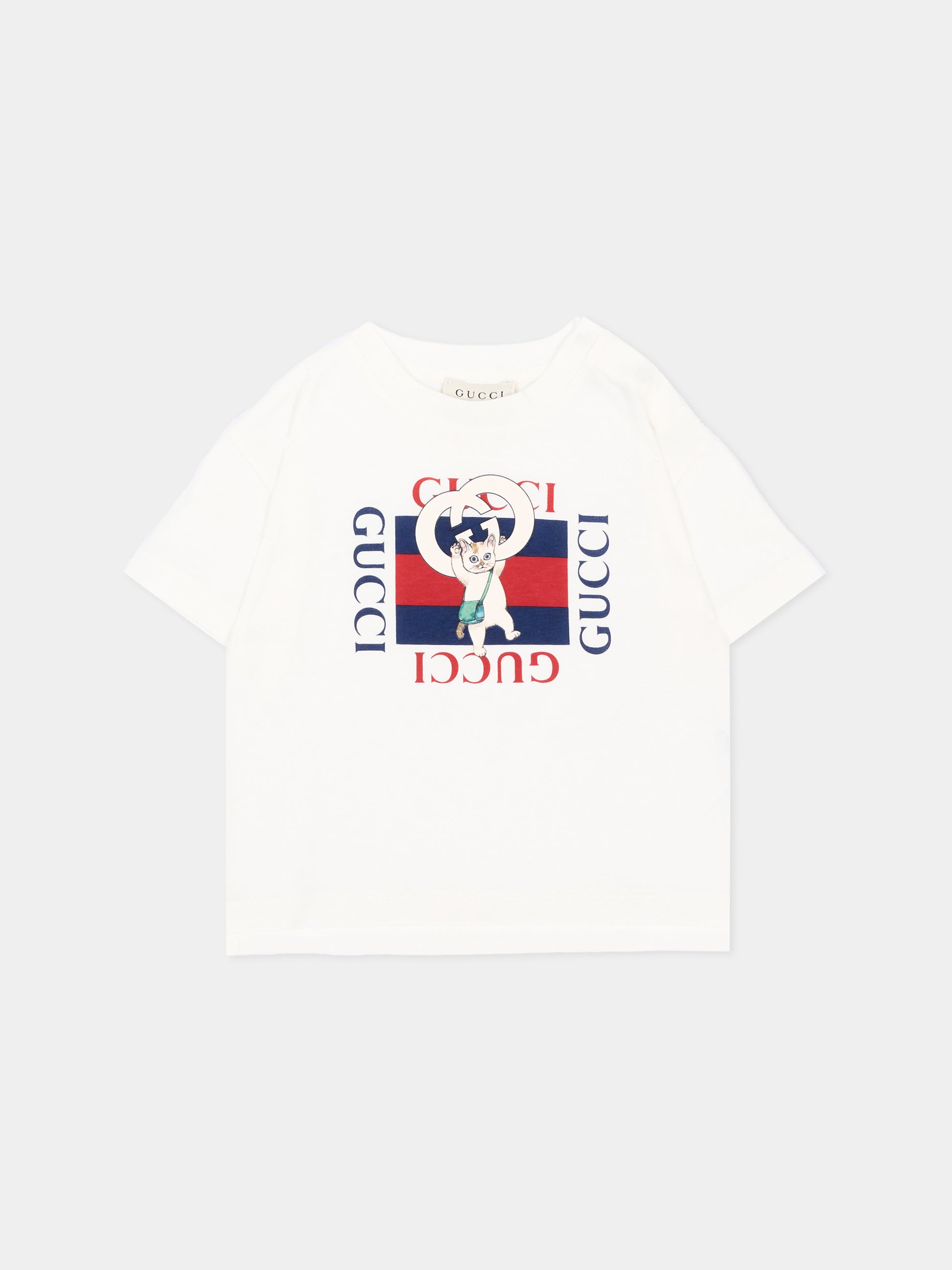 T-shirt a manica corta avorio per neonato logo,Gucci Kids,873800 XJHY7 9214