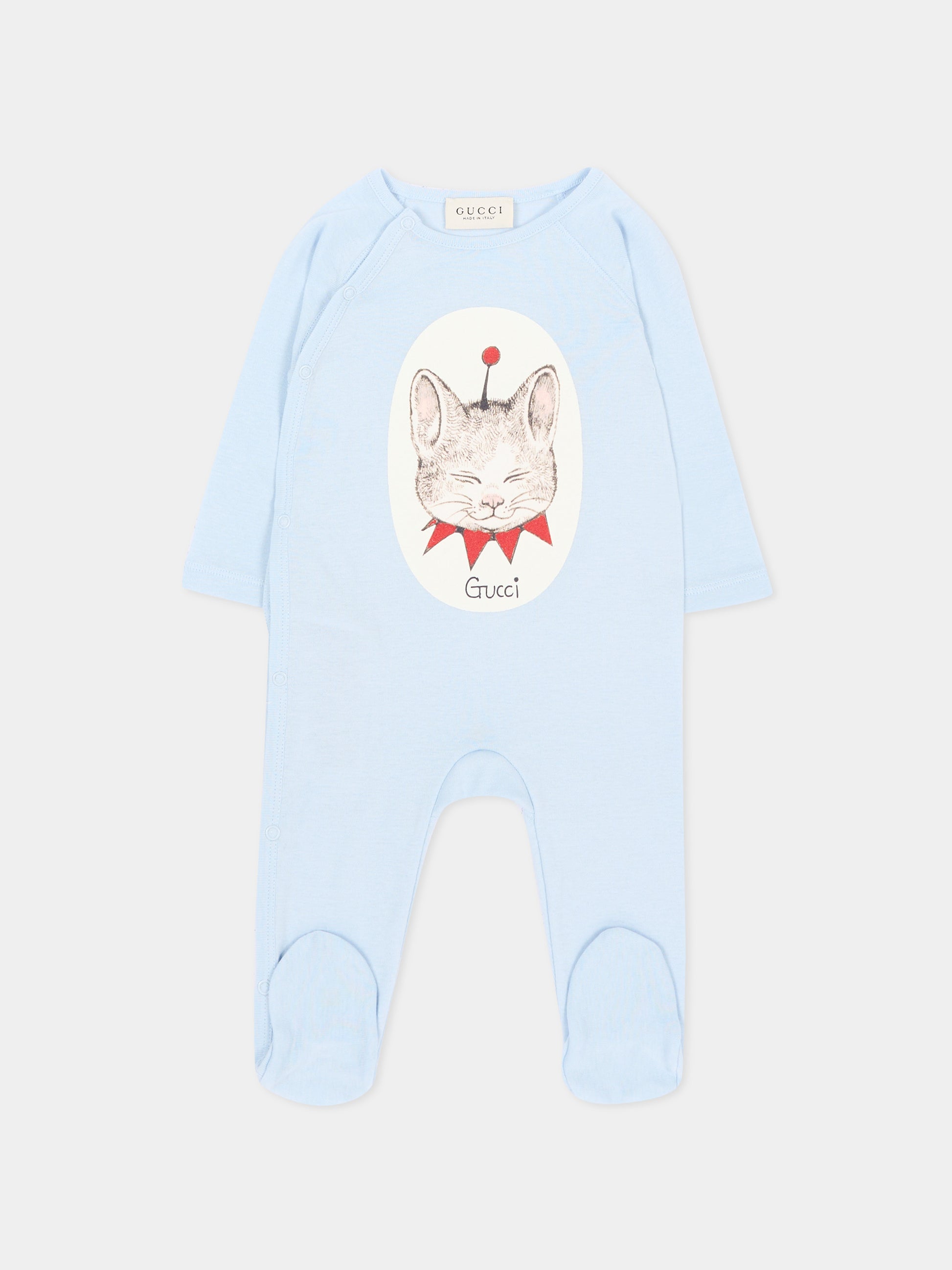 Set Tutine azzurro per neonato stampa gatto,Gucci Kids,873813 XJHZD 4454