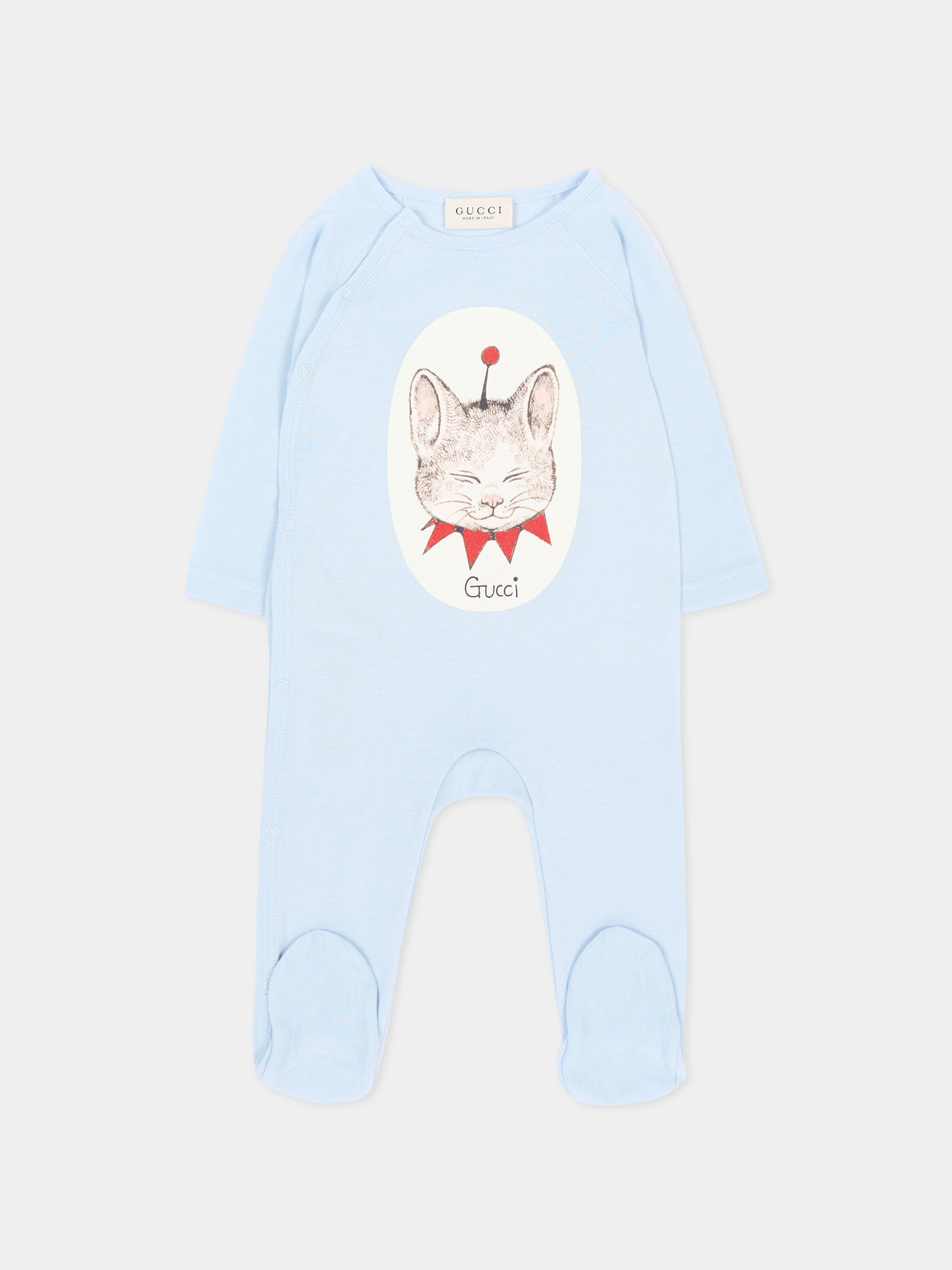 Set Tutine azzurro per neonato stampa gatto,Gucci Kids,873813 XJHZD 4454
