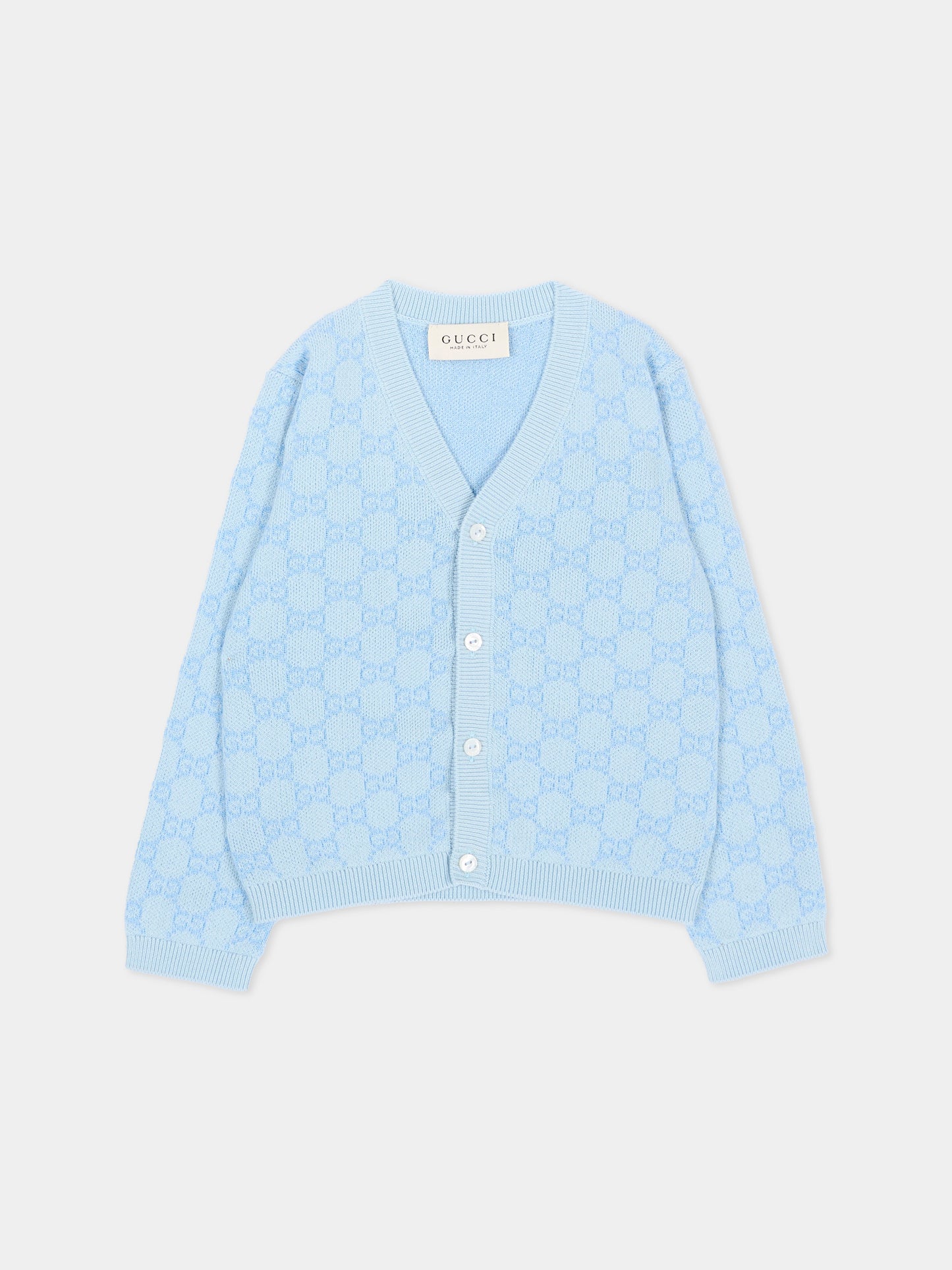 Cardigan celeste per neonato Jacquard GG,Gucci Kids,834348 XKFQX 4012