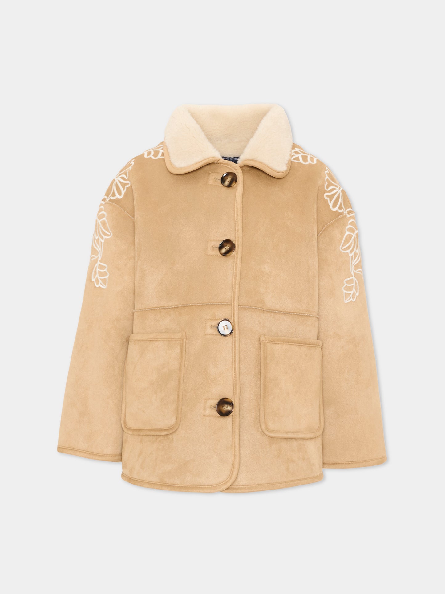 Ecopelliccia beige per bambina con ricami,Ermanno Scervino Junior,Z9H103 8093 0003