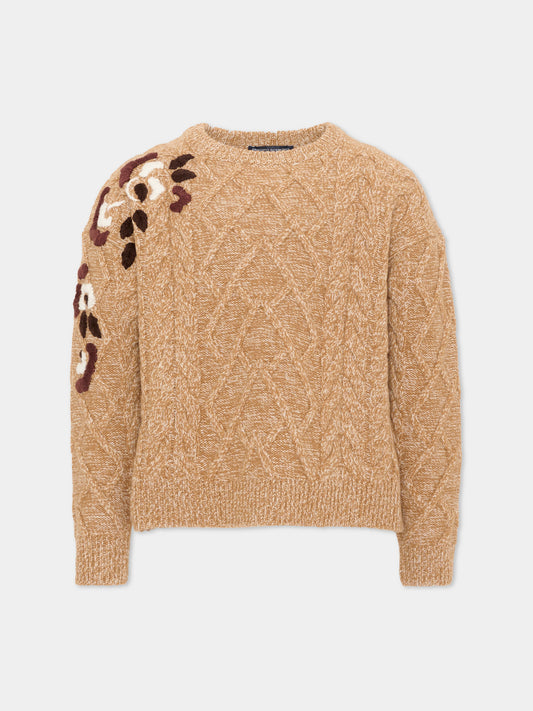 Maglione beige per bambina con ricamo,Ermanno Scervino Junior,Z9H607 8715 0103