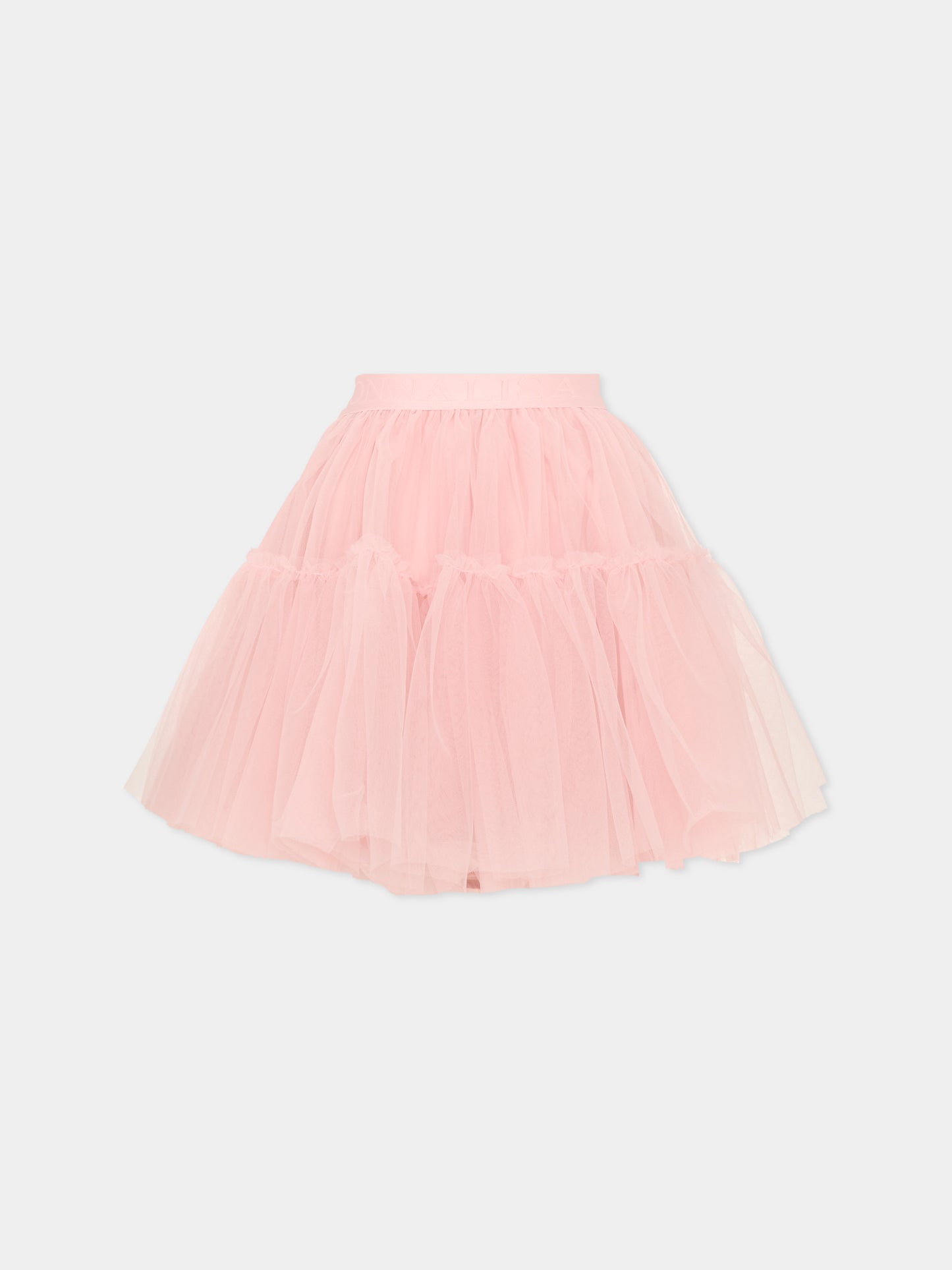 Gonna elegante rosa in tulle per bambina con logo,Monnalisa,17HGON T9945 0066