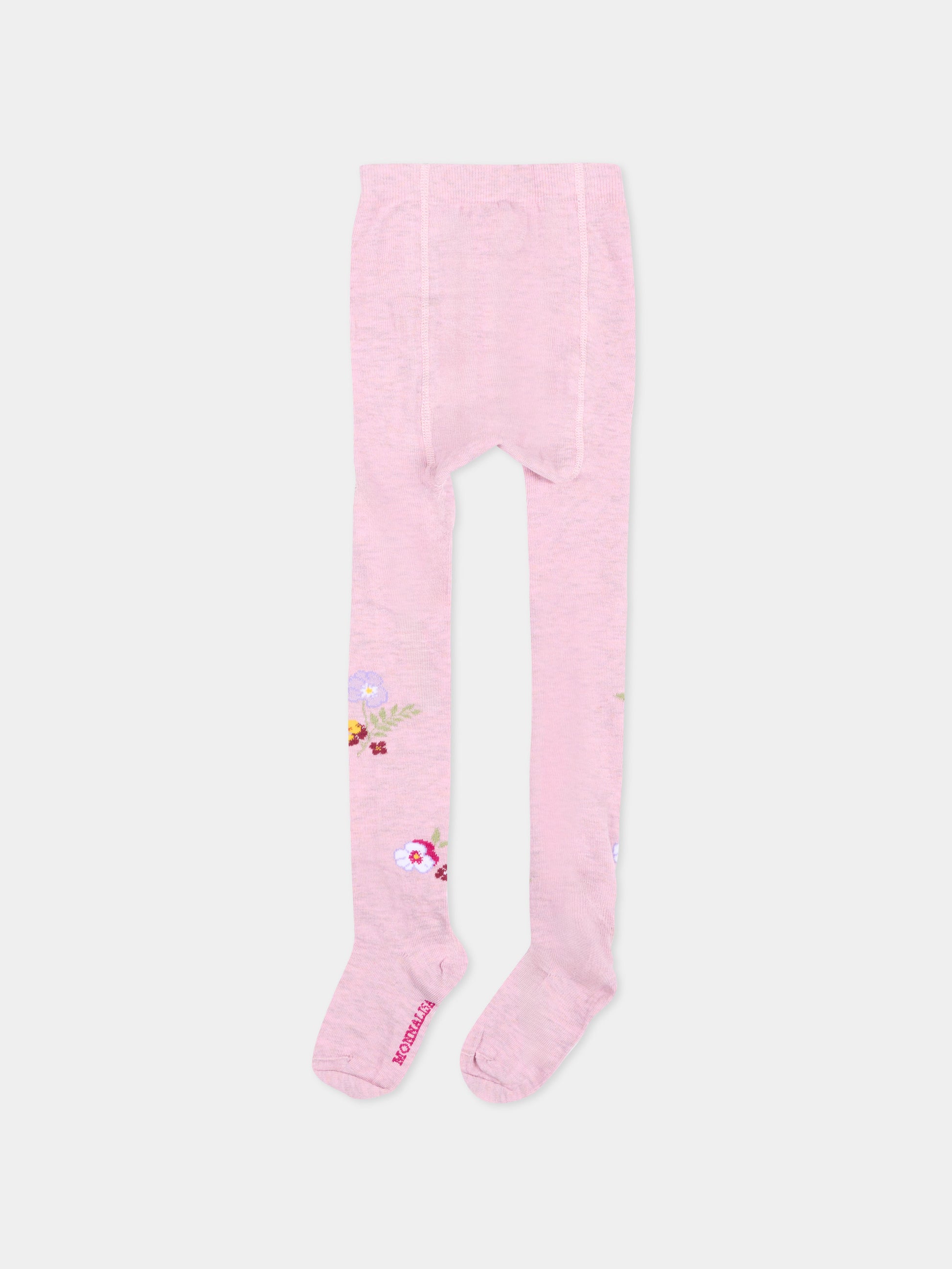 Collant rosa per bambina con fiori,Monnalisa,19H008 8082 0063