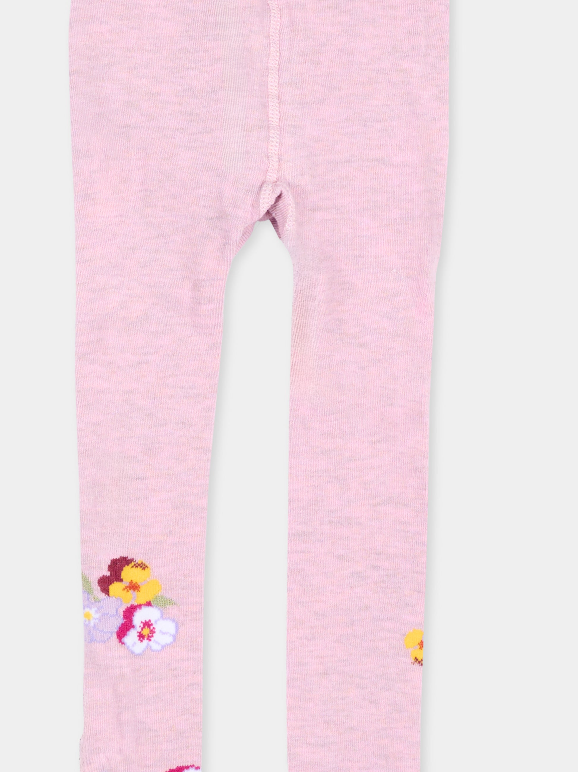 Collant rosa per bambina con fiori,Monnalisa,19H008 8082 0063