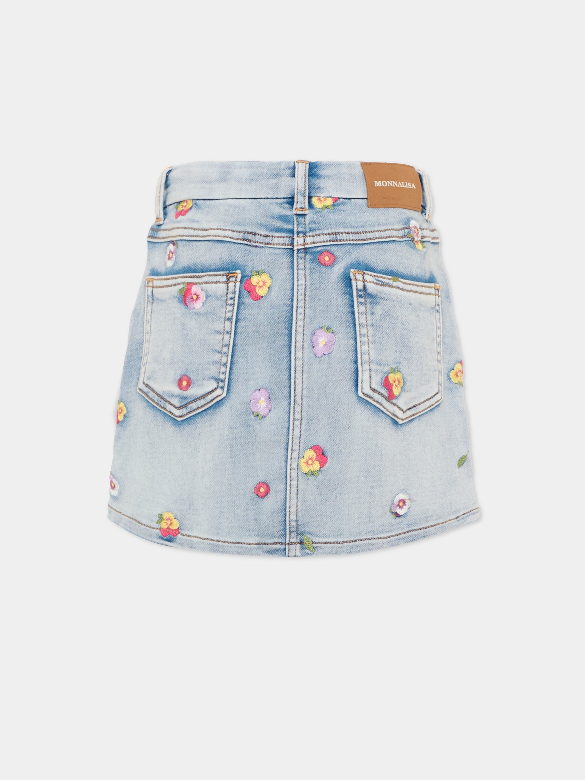 Gonna denim per bambina con fiori,Monnalisa,19H702 8042 6284
