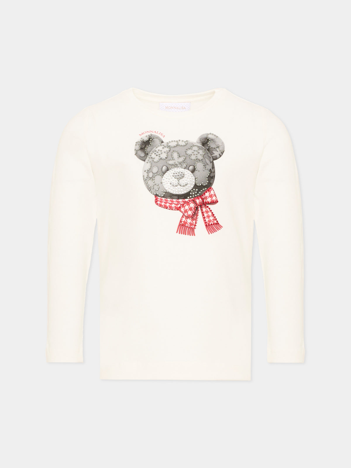 T-shirt avorio per bambina con orsetto,Monnalisa,19H607 8015 0132