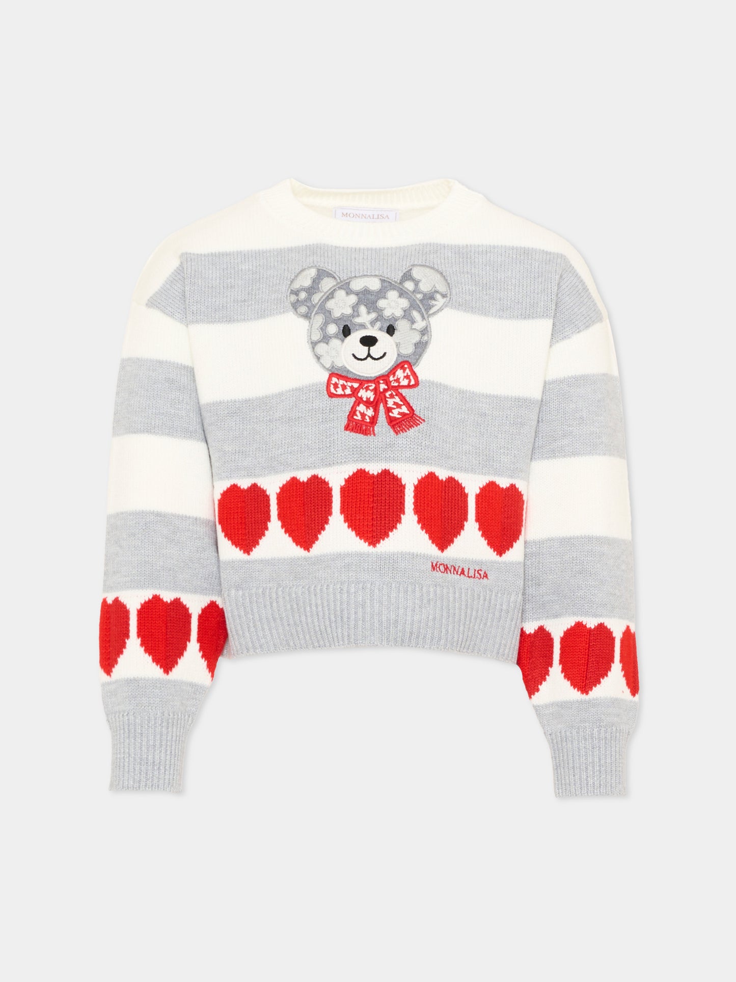 Maglione grigio per bambina con orsetto,Monnalisa,19H606 8062 0132