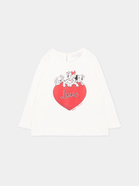 T-Shirt avorio per neonata con cani,Monnalisa,39H614 8002 0001