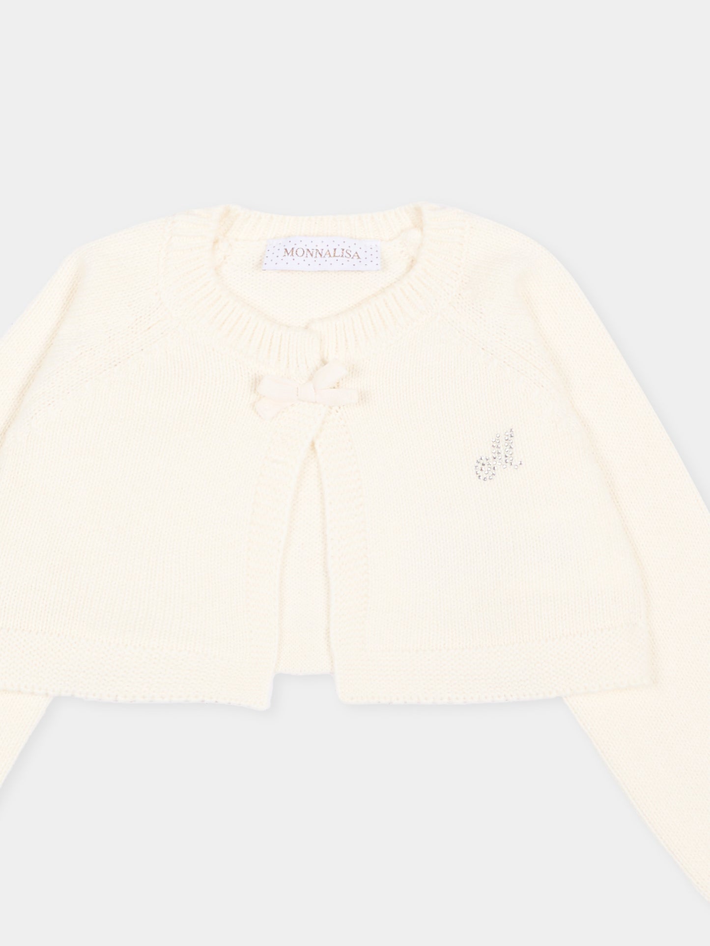 Cardigan avorio per neonata con logo,Monnalisa,73H801 8060 0001