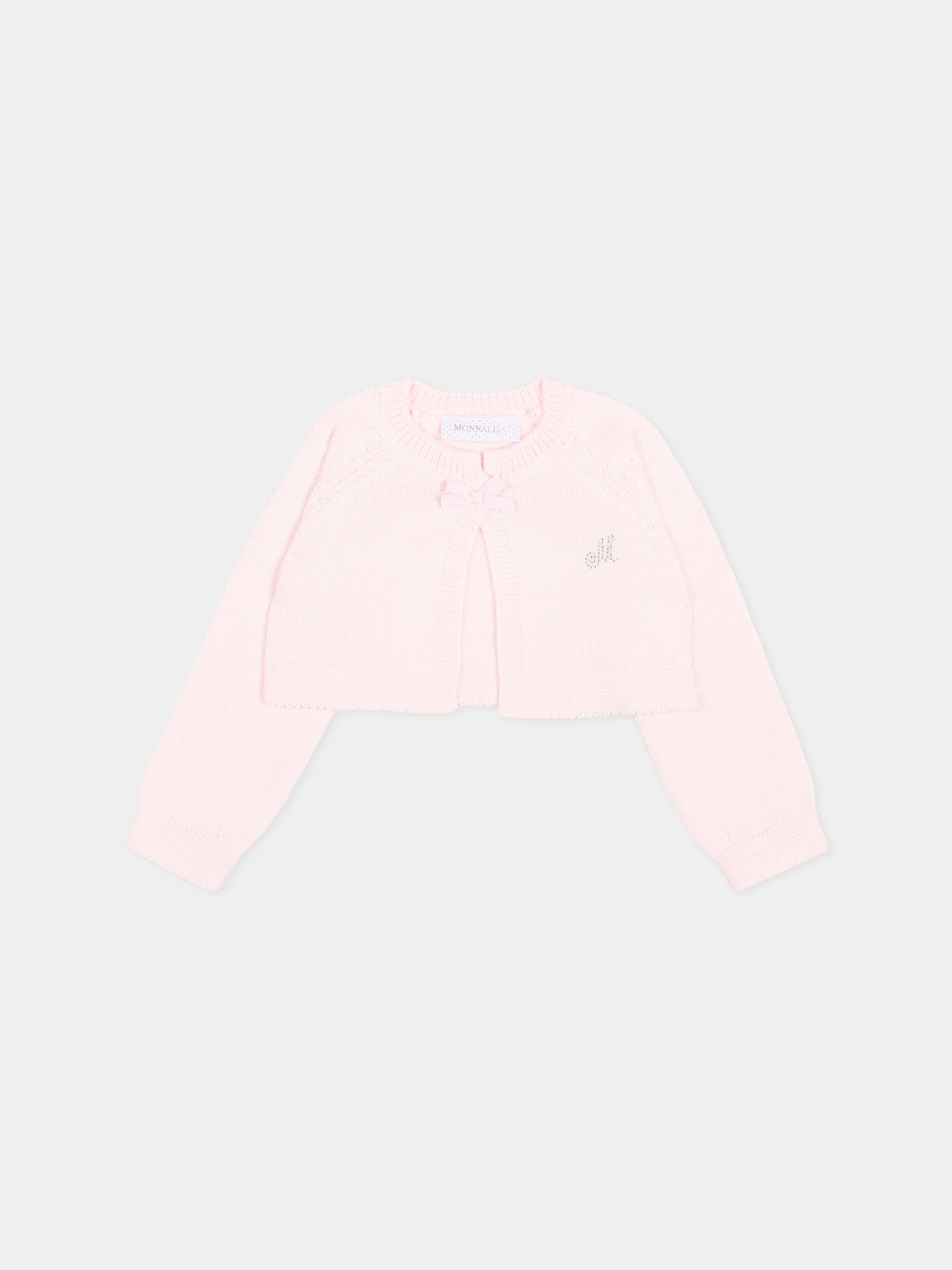 Cardigan rosa per neonata con logo,Monnalisa,73H801 8060 0091