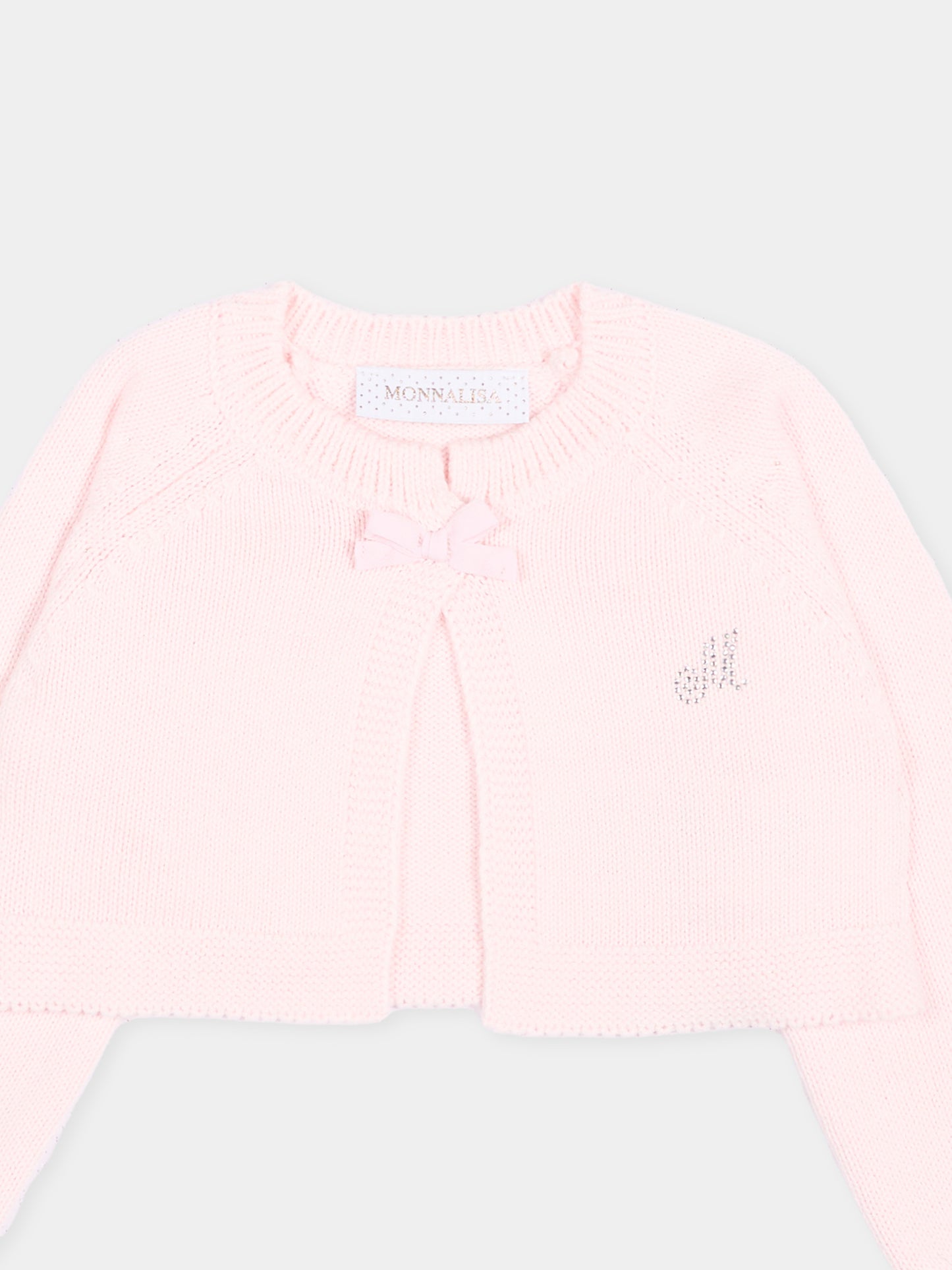 Cardigan rosa per neonata con logo,Monnalisa,73H801 8060 0091