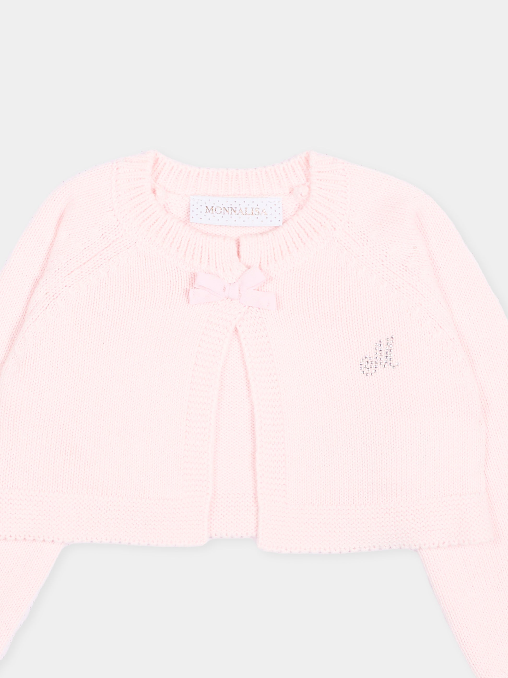 Cardigan rosa per neonata con logo,Monnalisa,73H801 8060 0091