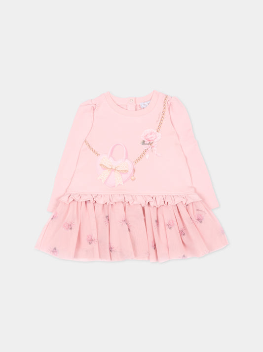 Vestito rosa per neonata con tulle floreale,Monnalisa,39H901 8006 094F