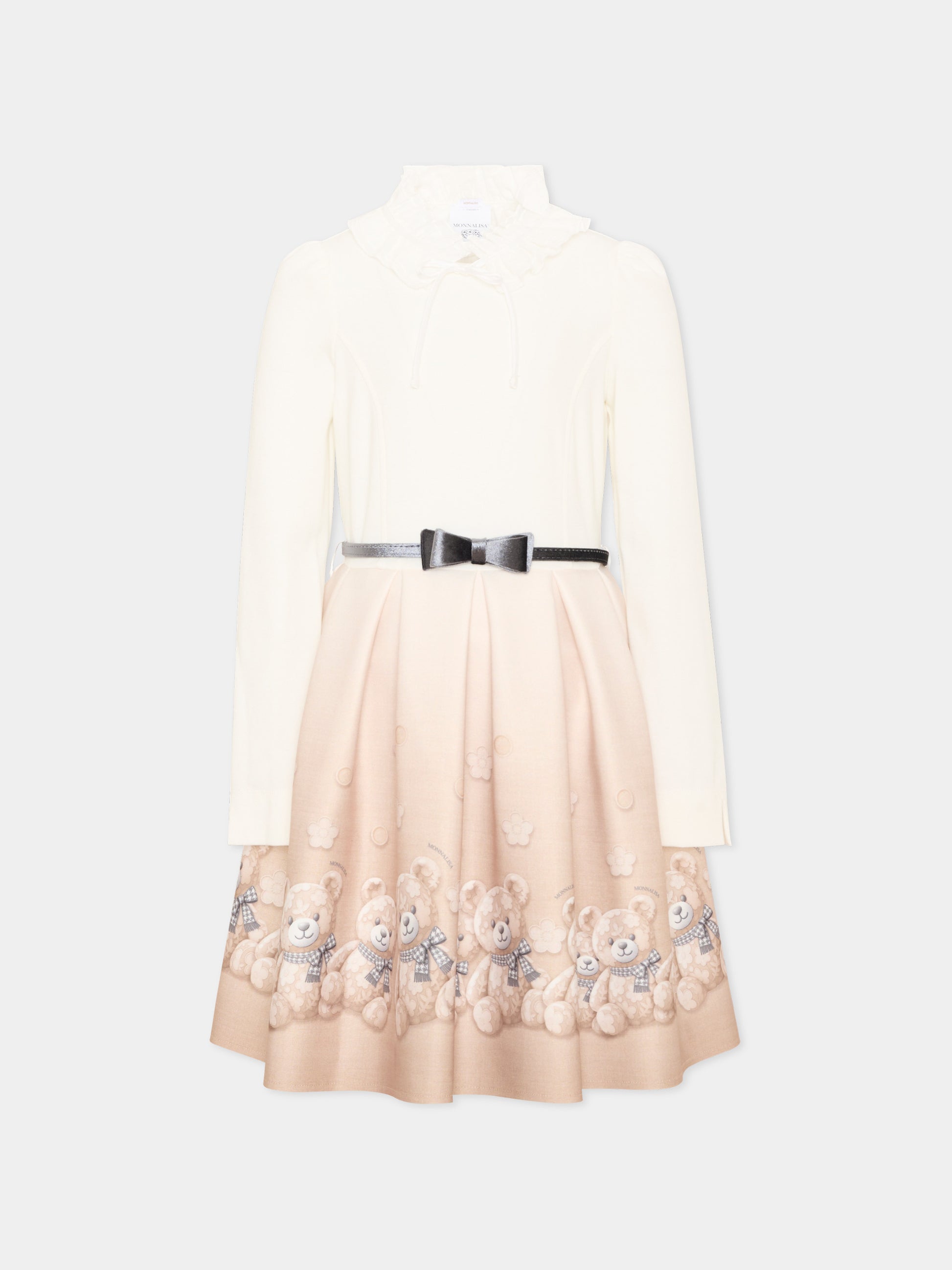 Abito elegante avorio per bambina con orsetti,Monnalisa,11H909 8669 0003