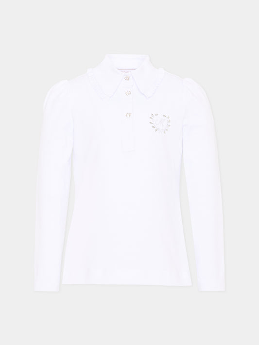 Polo bianca per bambina con logo,Monnalisa,18HOZZ 8201 0099