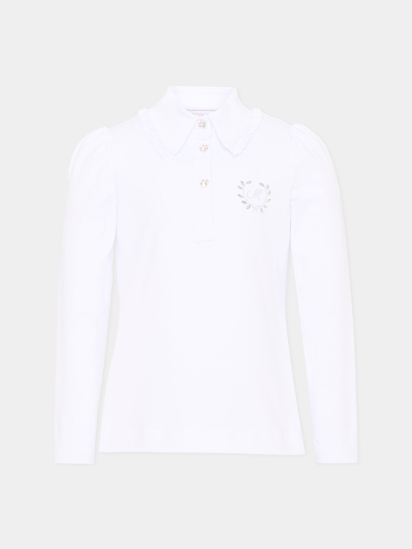 Polo bianca per bambina con logo,Monnalisa,18HOZZ 8201 0099