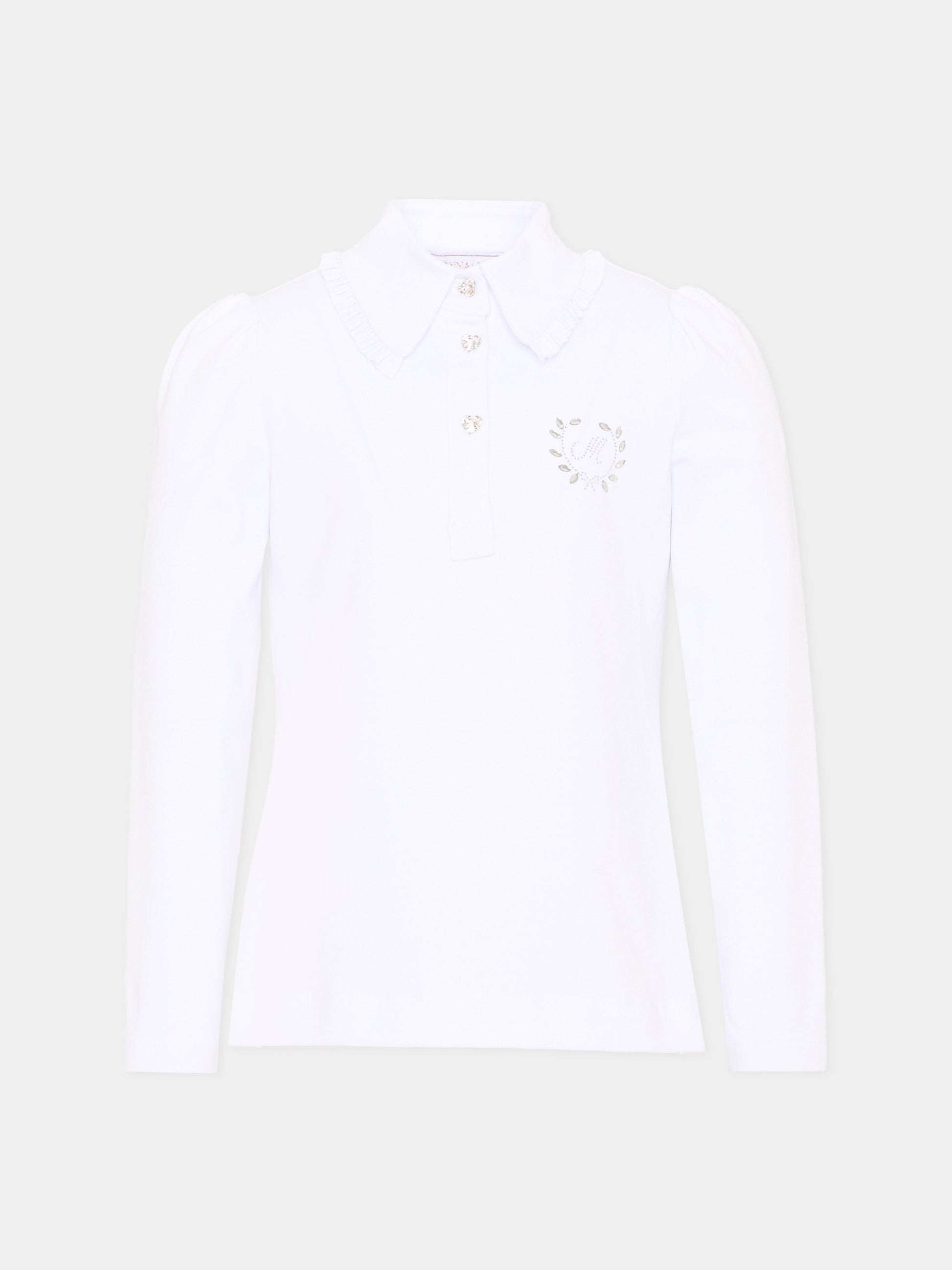 Polo bianca per bambina con logo,Monnalisa,18HOZZ 8201 0099