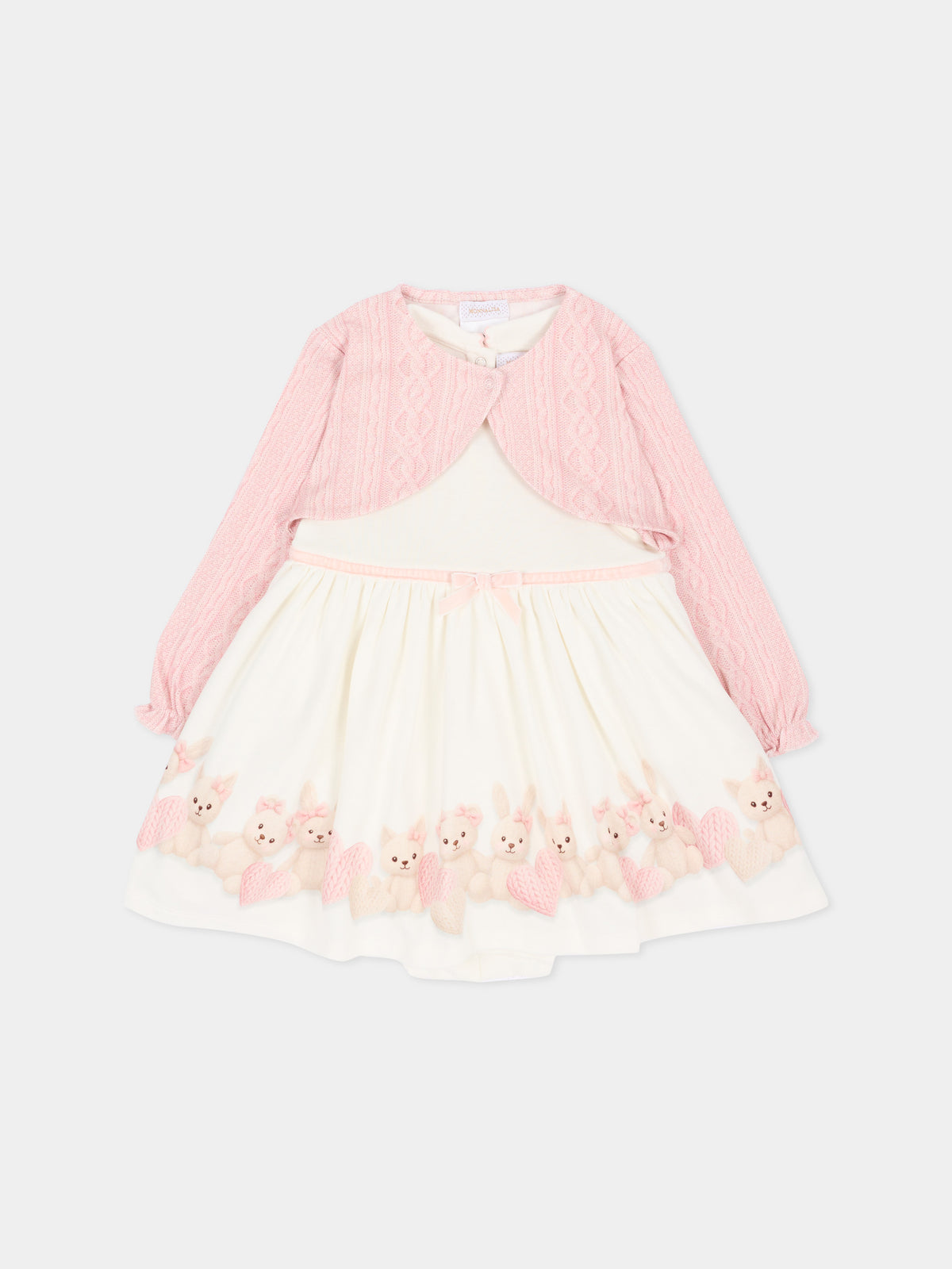 Vestito avorio per neonata con conigli,Monnalisa,35H507 8001 0191