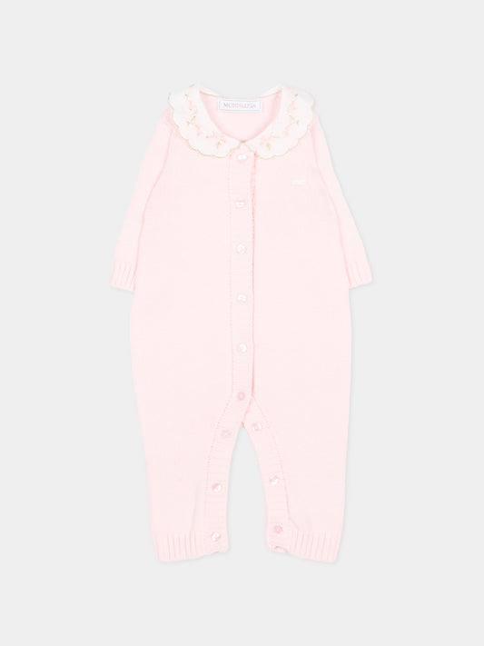 Tutina rosa per neonata con colletto ricamato,Monnalisa,35H202 8060 0091