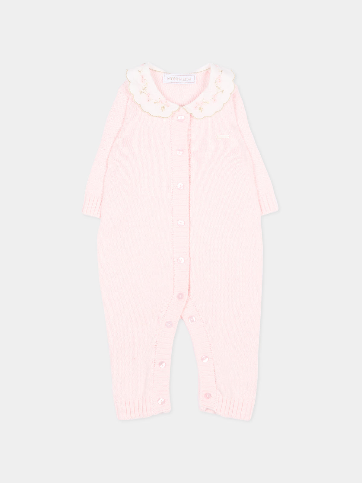 Tutina rosa per neonata con colletto ricamato,Monnalisa,35H202 8060 0091