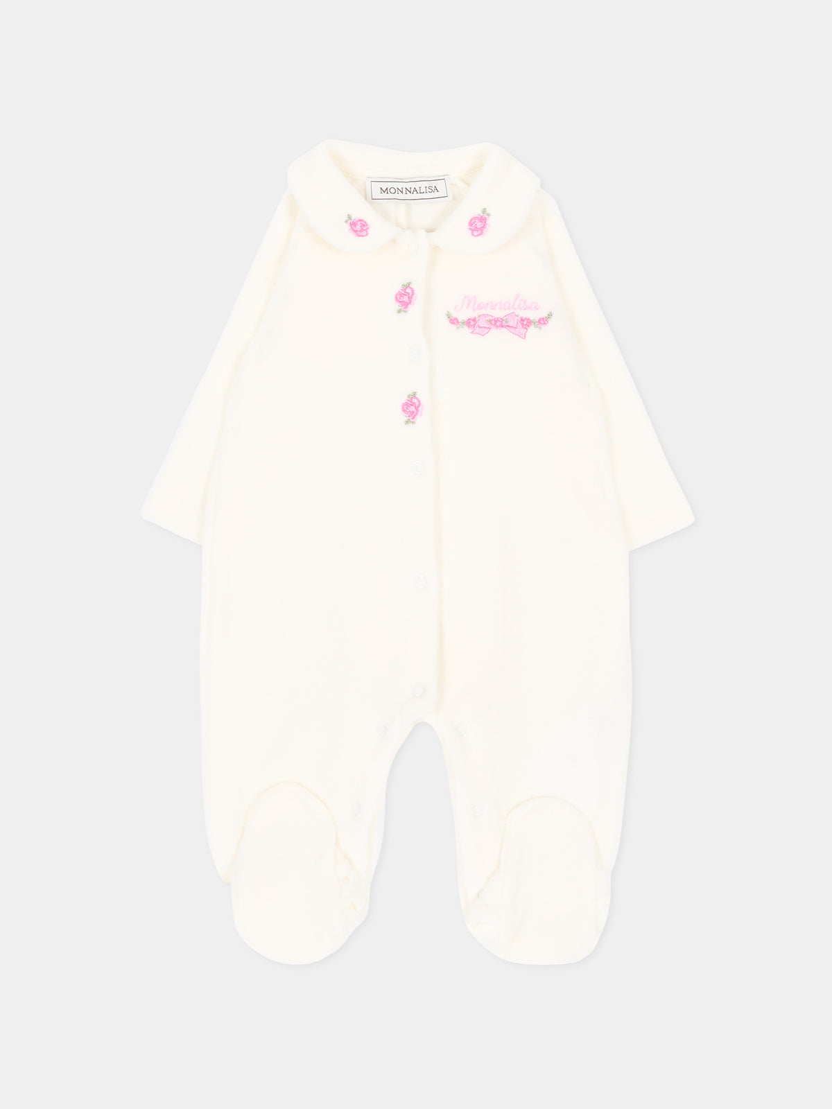Tutina avorio per neonata in ciniglia con rose,Monnalisa,35H204 8003 0001