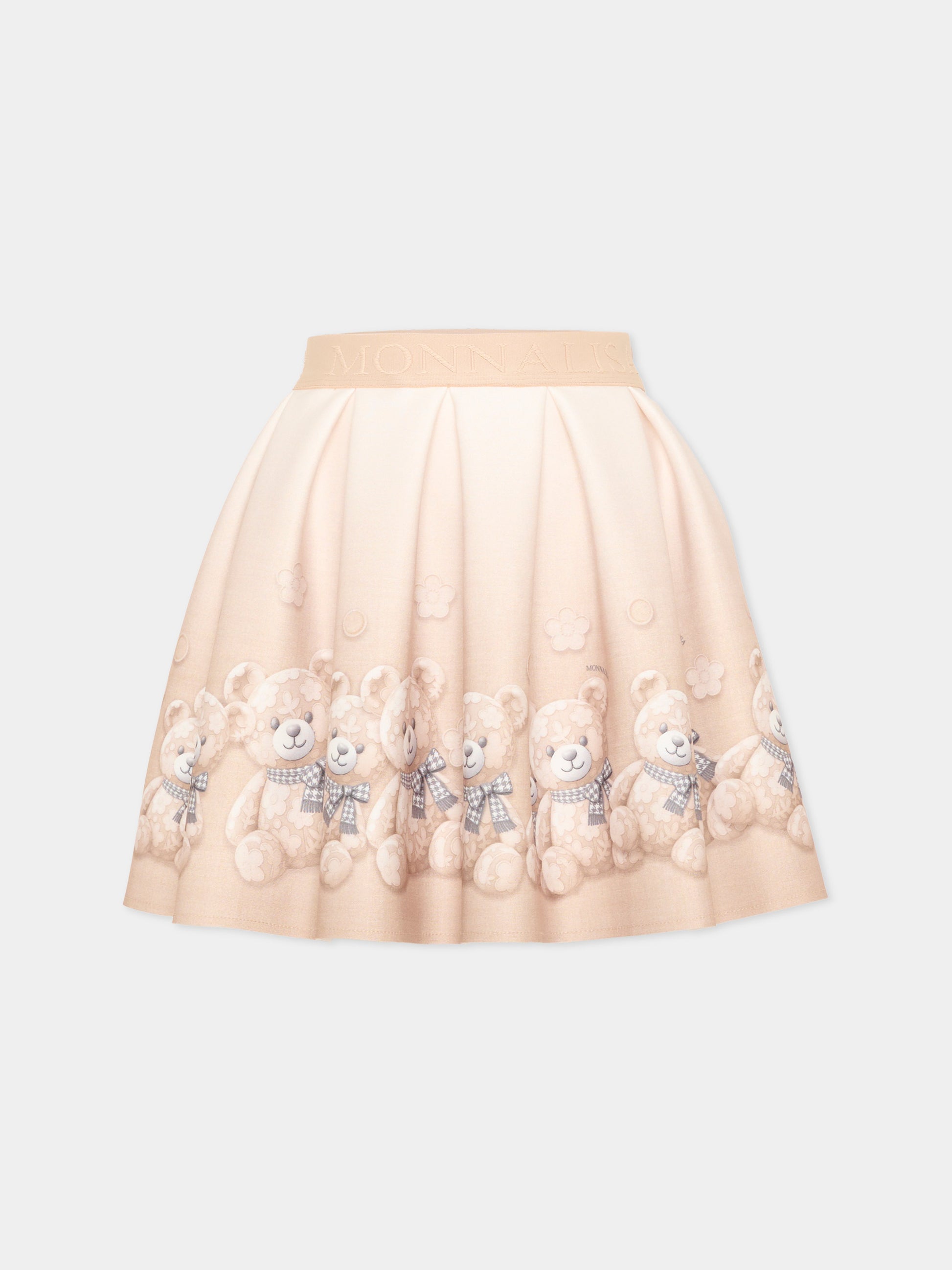 Gonna beige per bambina con orsetti,Monnalisa,11H704 8669 0003