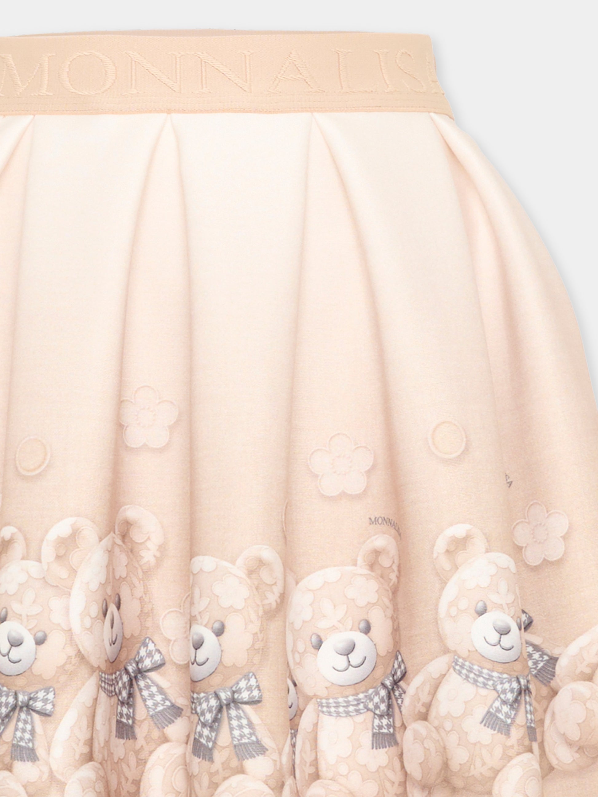 Gonna beige per bambina con orsetti,Monnalisa,11H704 8669 0003