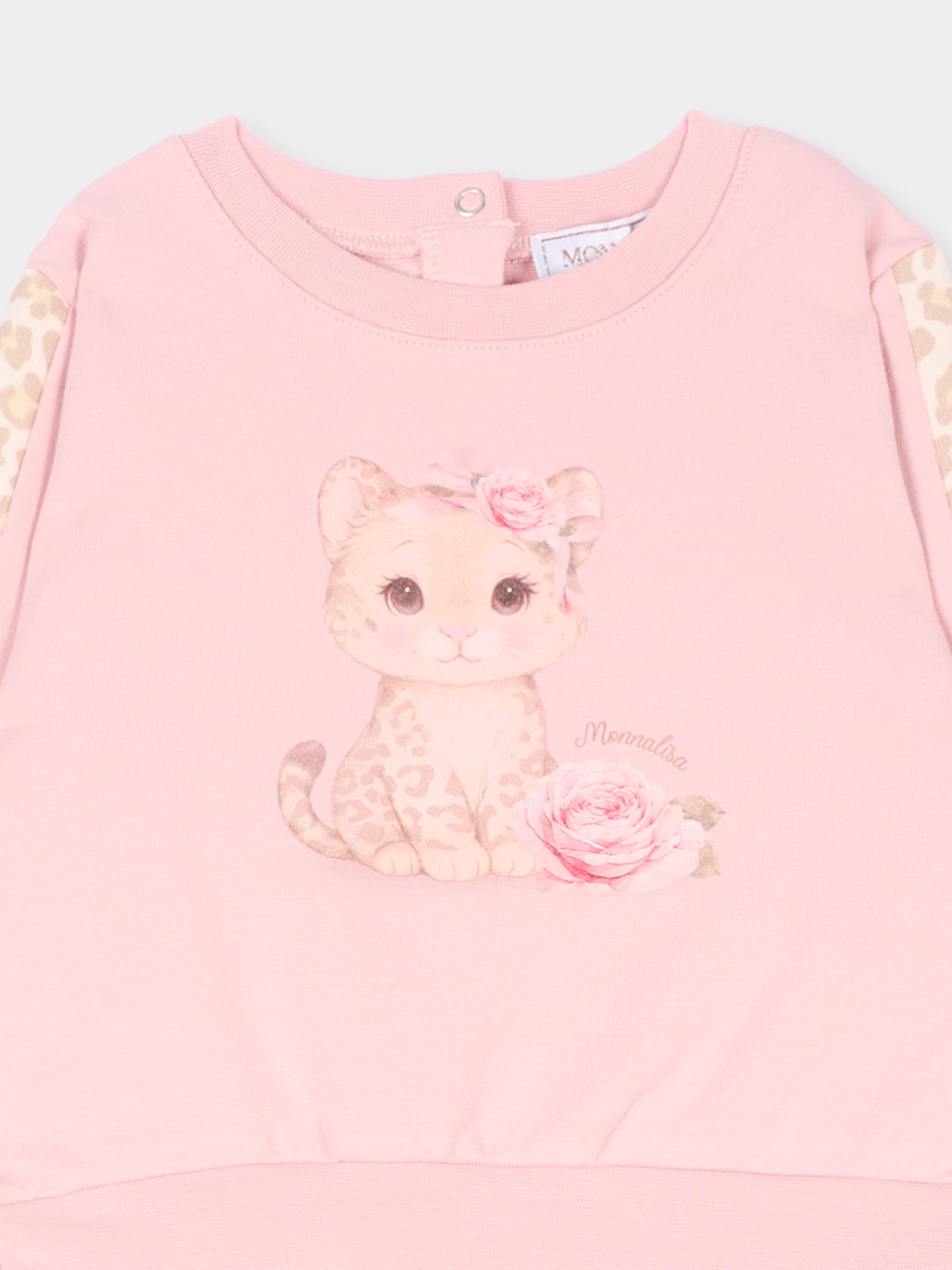 Completo sportivo rosa per neonata con gattino,Monnalisa,39H505NP 8006 094F