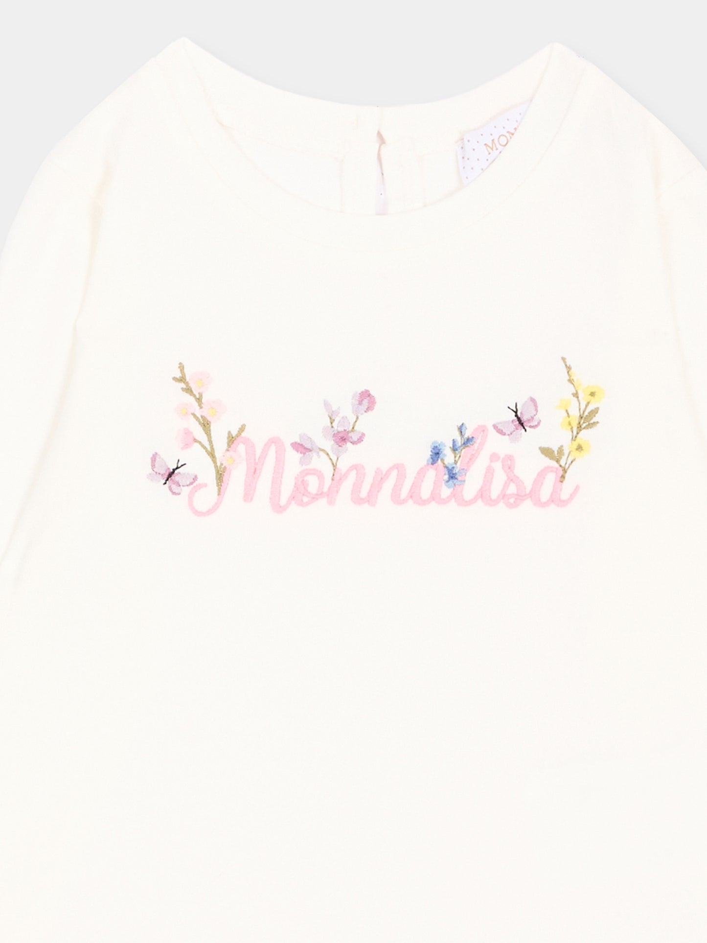 T-Shirt avorio per neonata con logo,Monnalisa,39H606 8040 0001