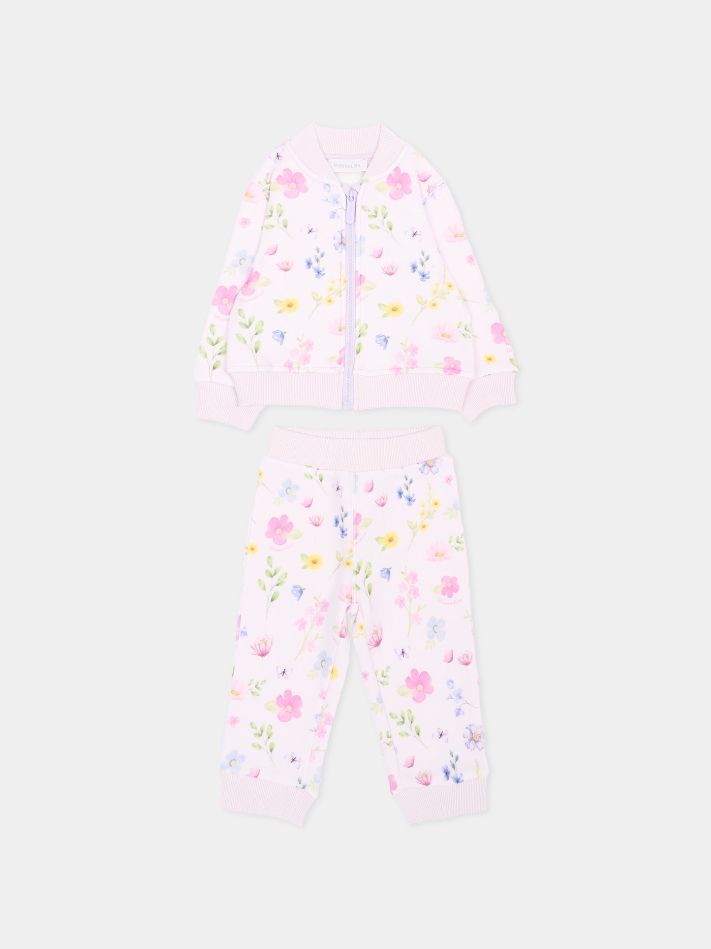 Completo sportivo rosa per neonata con fiori,Monnalisa,39H502NP 8039 0063