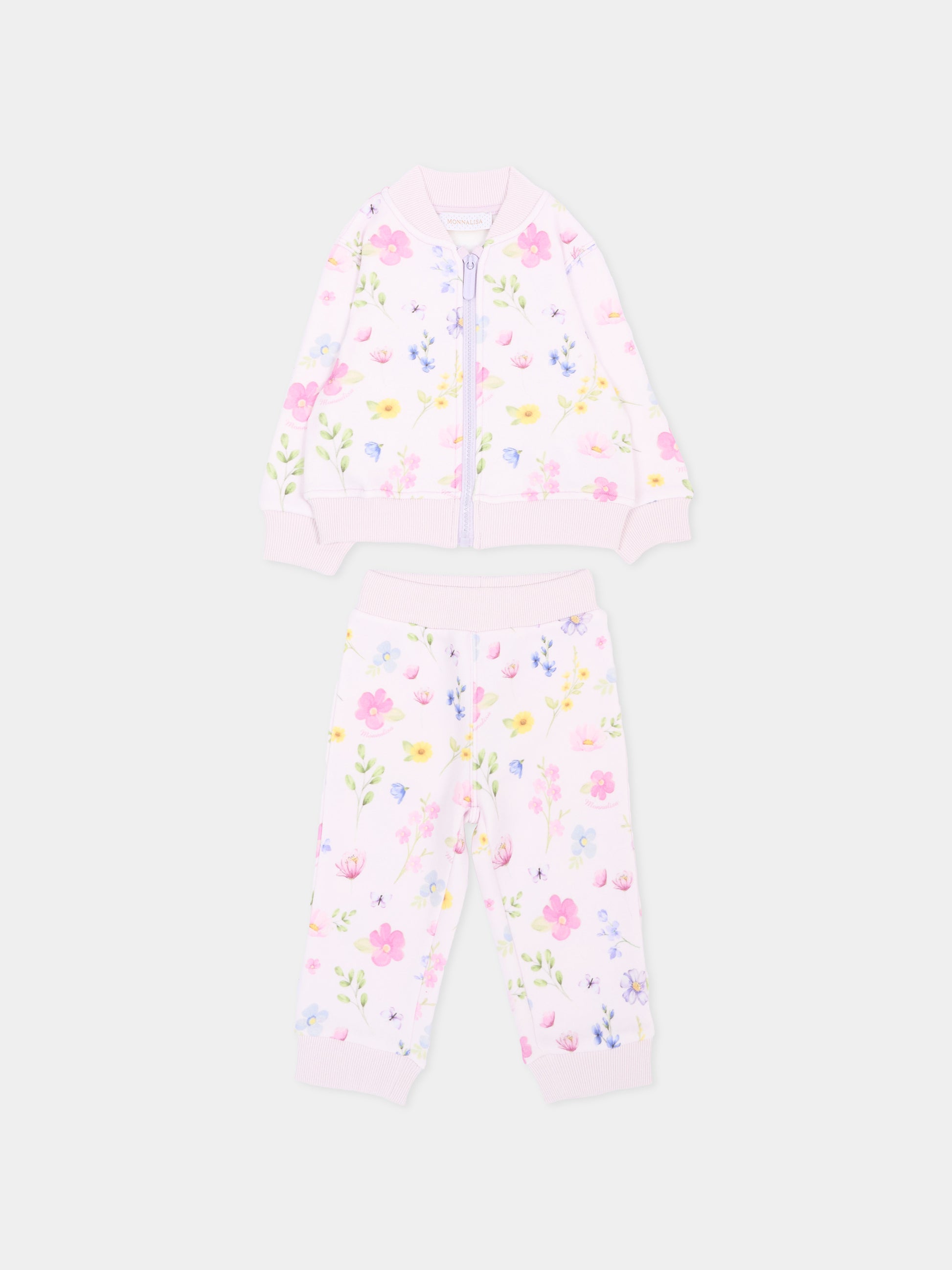 Completo sportivo rosa per neonata con fiori,Monnalisa,39H502NP 8039 0063