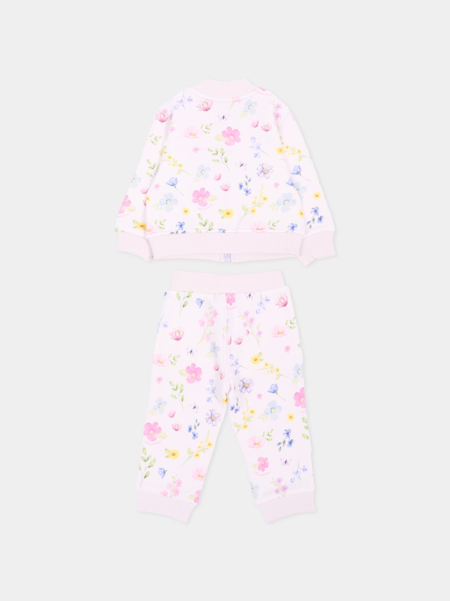 Completo sportivo rosa per neonata con fiori,Monnalisa,39H502NP 8039 0063