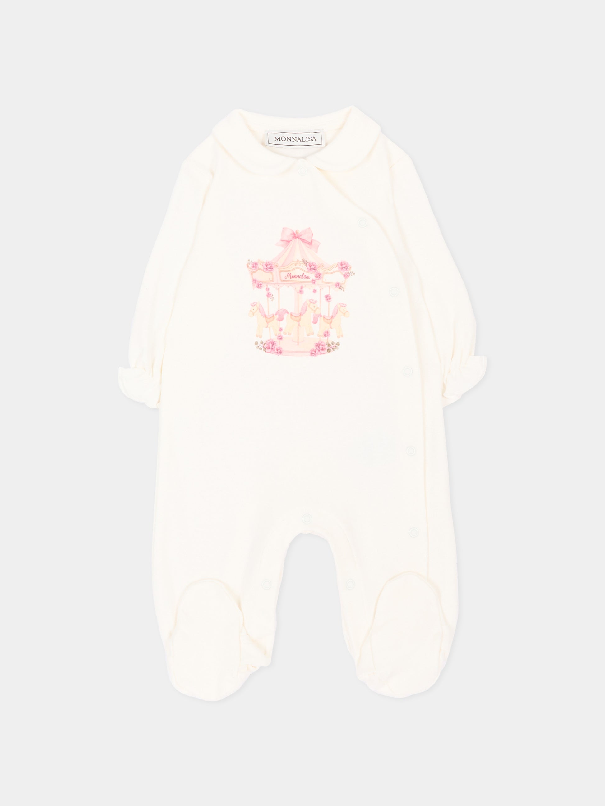 Tutina avorio per neonata con stampa,Monnalisa,35H208NP 8000 0001