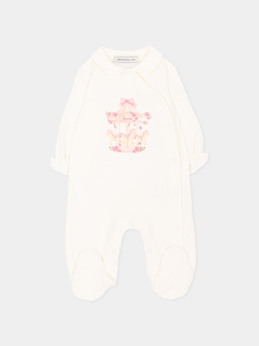Tutina avorio per neonata con stampa,Monnalisa,35H208NP 8000 0001