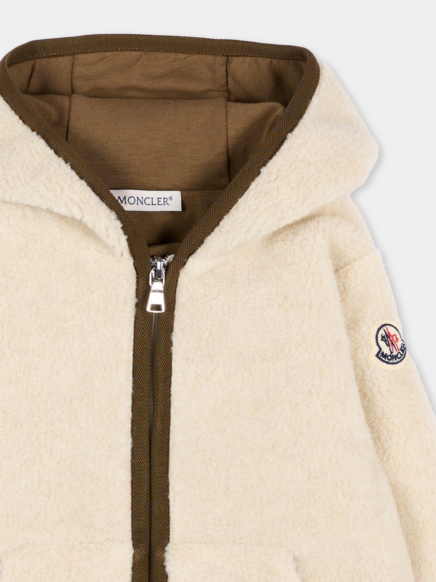 Ecopelliccia beige per neonato con logo,Moncler Kids,L2951 8G00005 89BLO 200