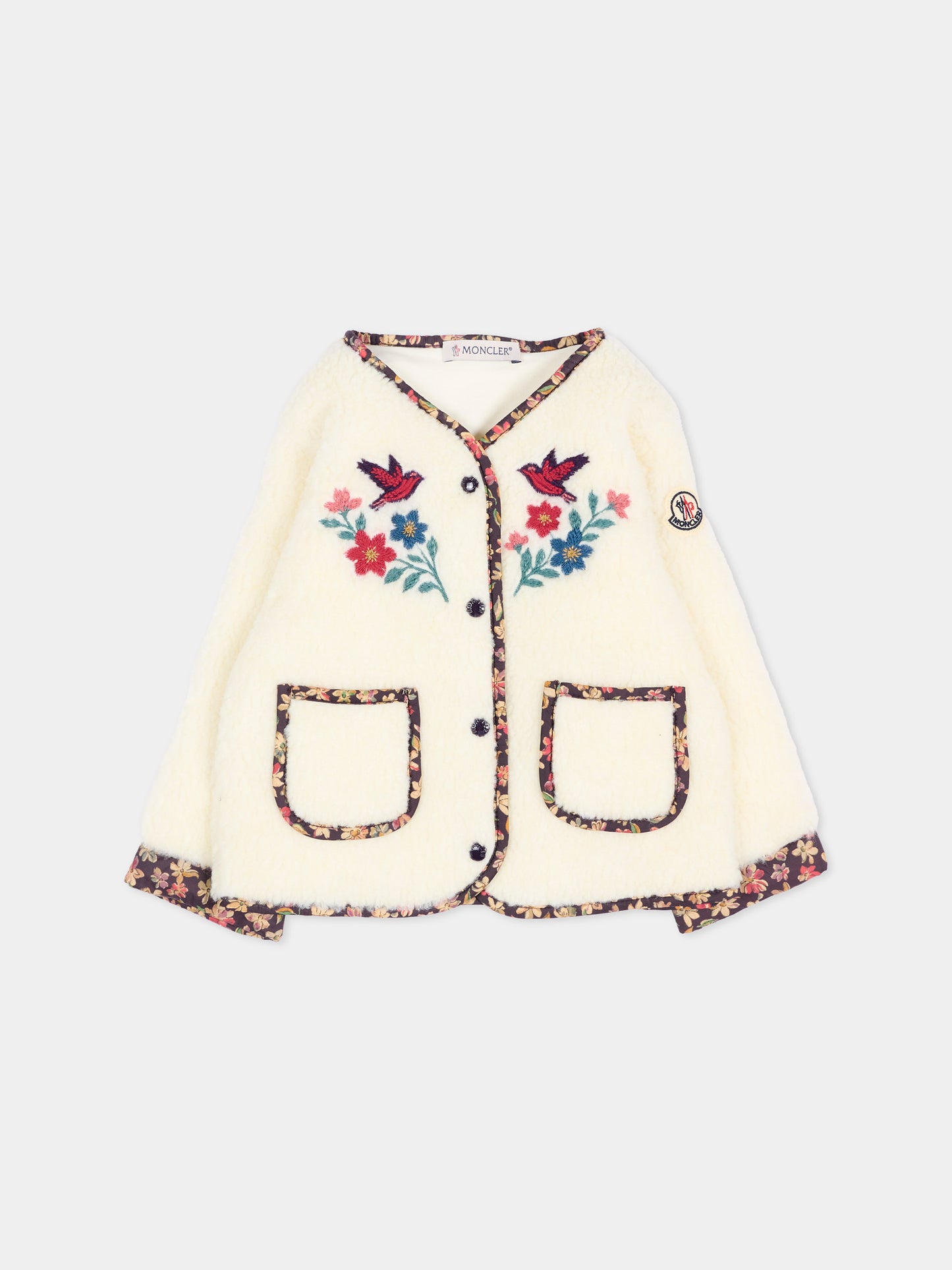 Ecopelliccia avorio per neonata con ricami,Moncler Kids,L2951 8G00006 809J0 04B