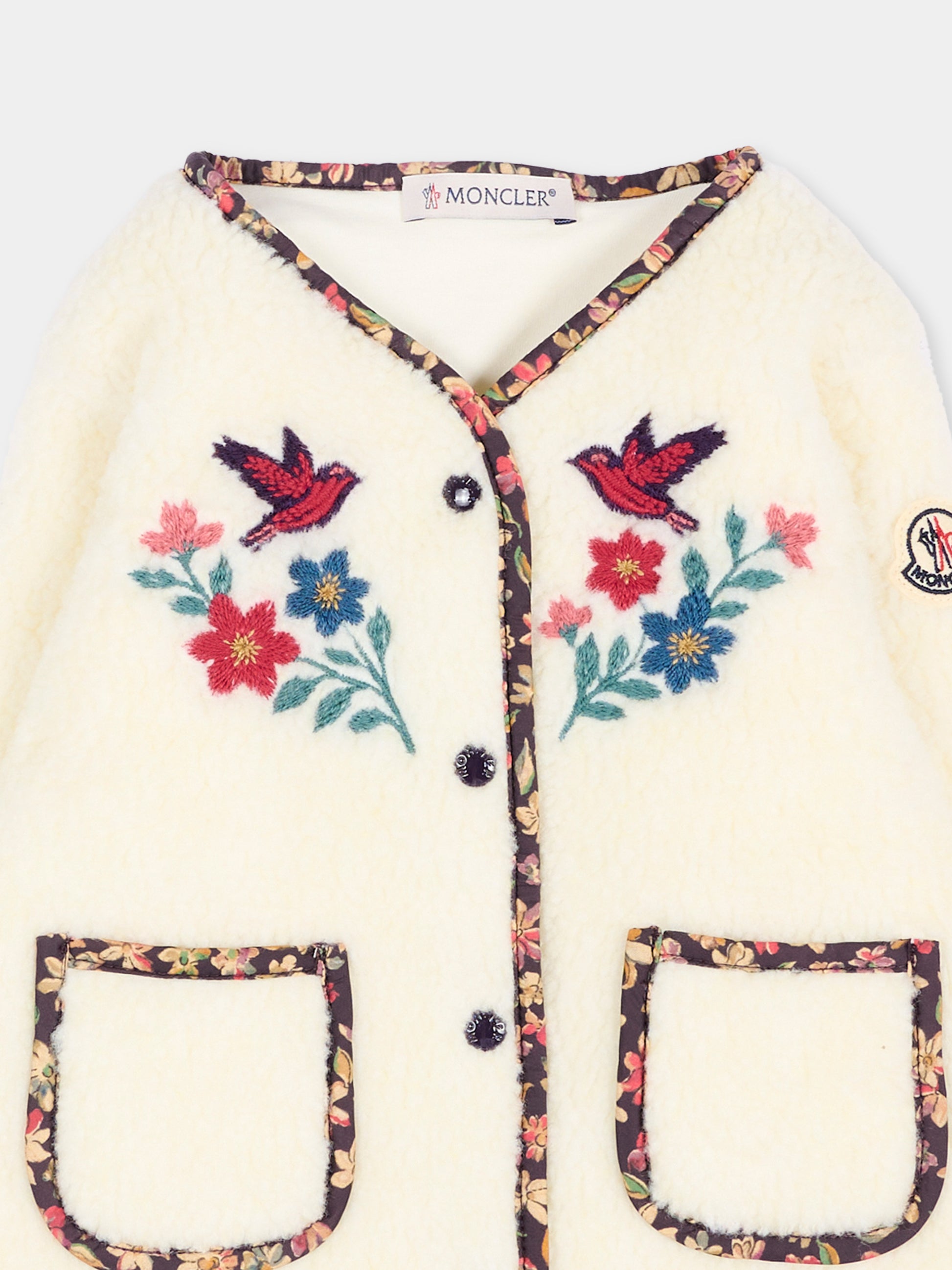 Ecopelliccia avorio per neonata con ricami,Moncler Kids,L2951 8G00006 809J0 04B