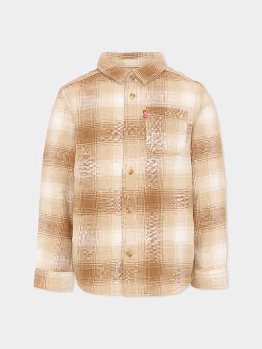 Camicia a manica lunga beige tartan per bambino,Levi's Kids,9ER927 XBJ