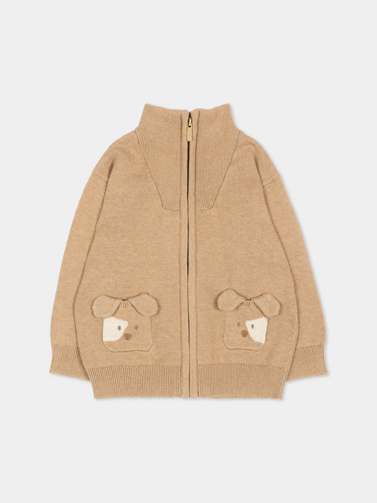 Cardigan beige per neonato con cani,Mayoral,2381 006