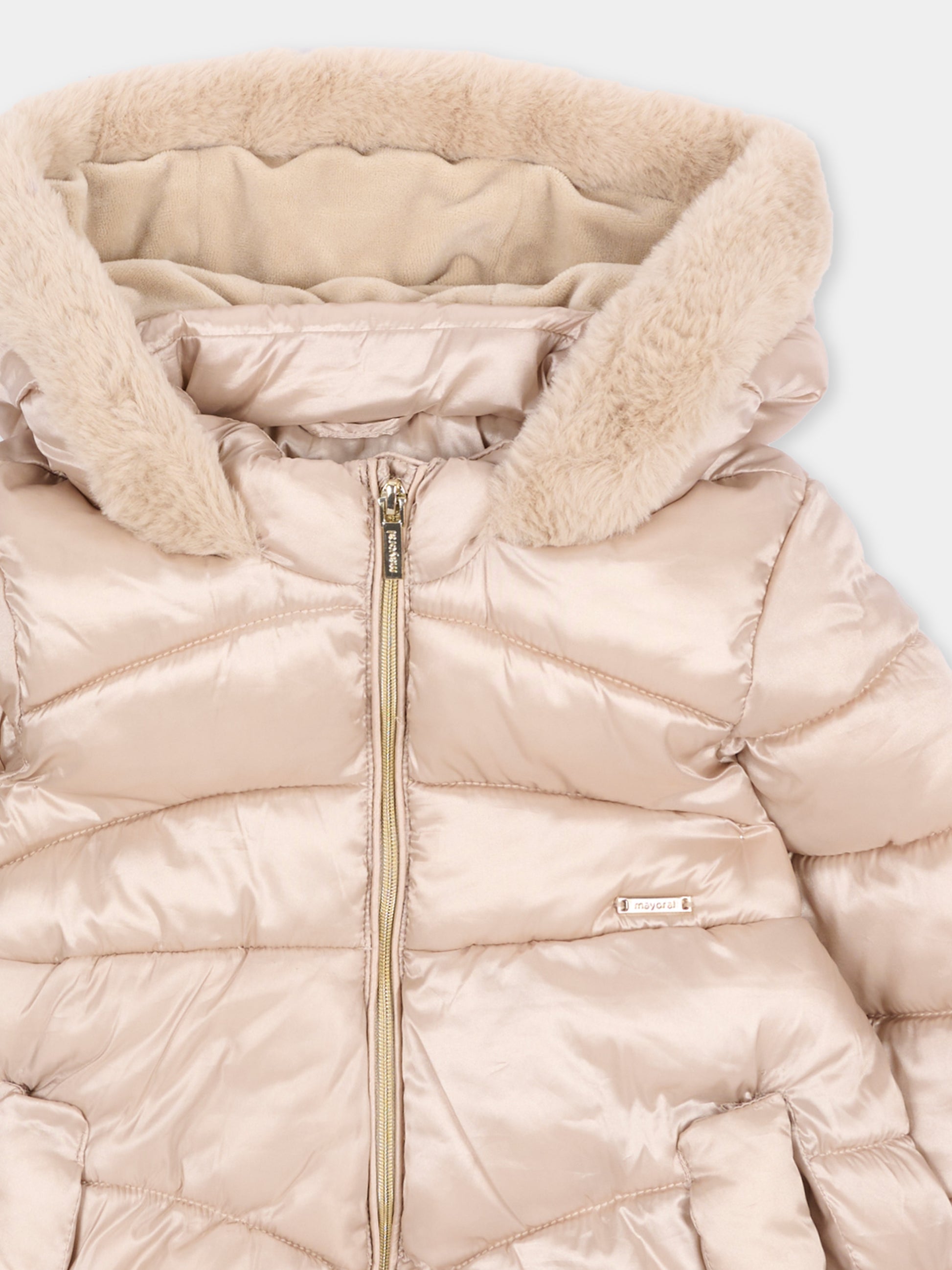 Piumino beige per neonata con cappuccio,Mayoral,2440 028