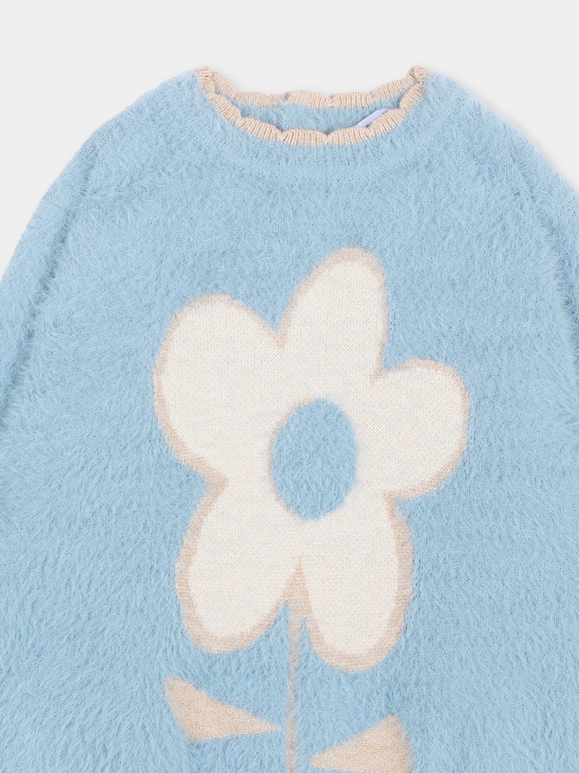 Maglione celeste per neonata con fiore,Mayoral,2383 046