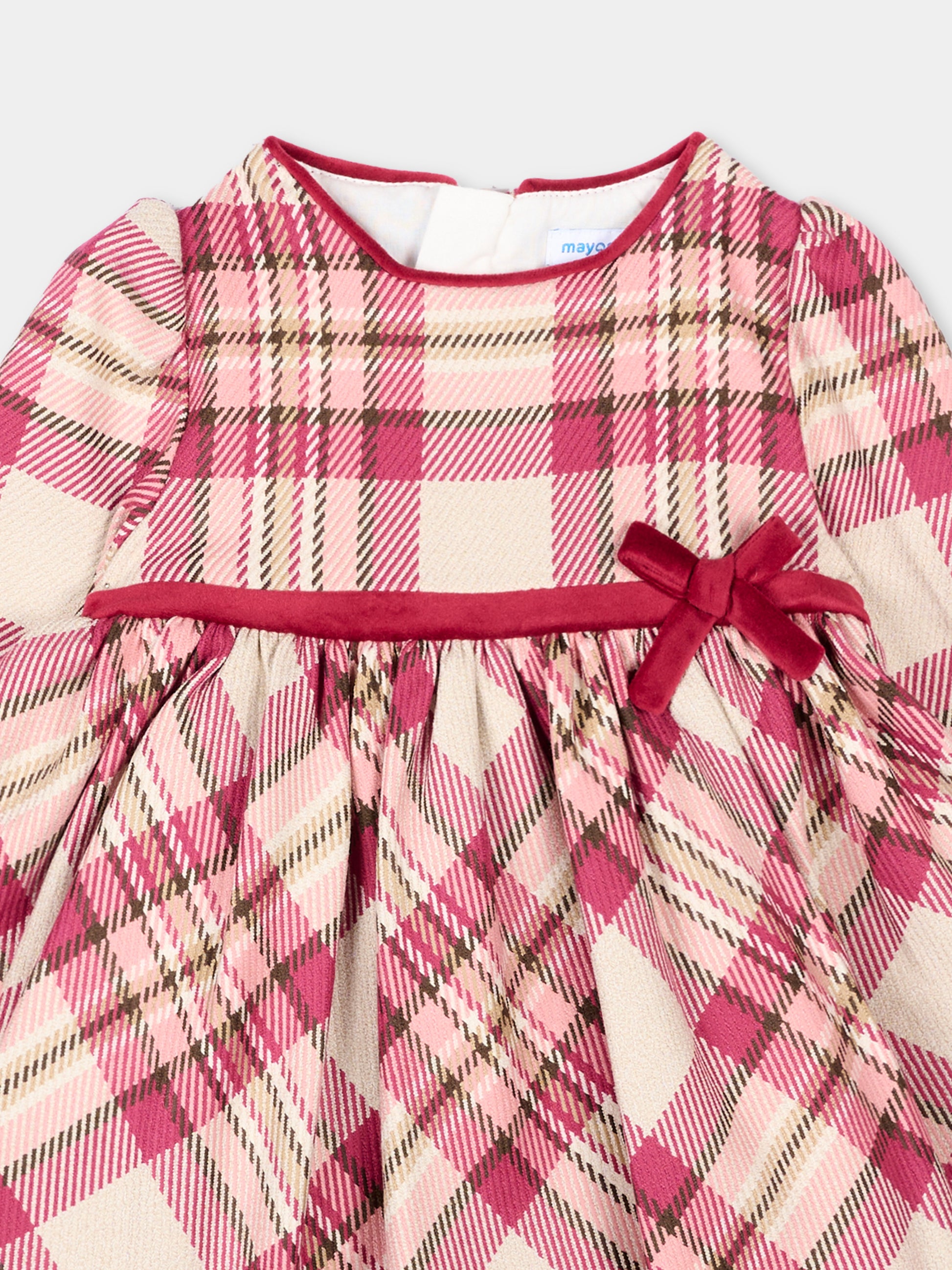 Abito elegante tartan bordeaux per neonata,Mayoral,2944 021