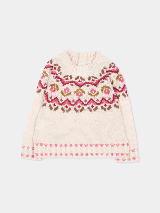 Maglione avorio per neonata floreale,Mayoral,2384 051
