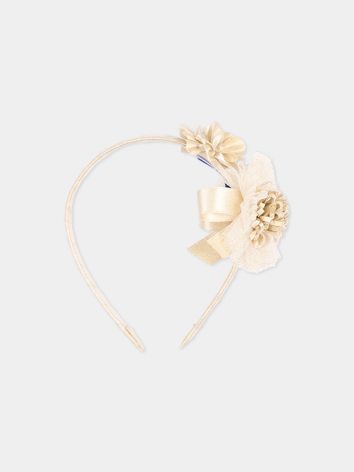 Cerchietto beige per neonata con fiori,Mayoral,10264 043
