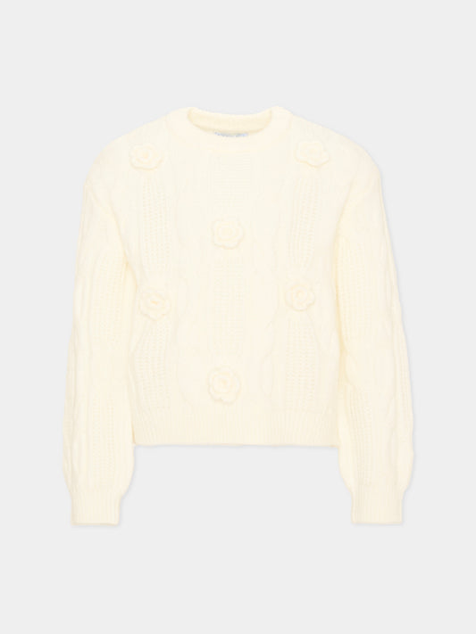 Maglione avorio per bambina con fiori,Mayoral,4319 067