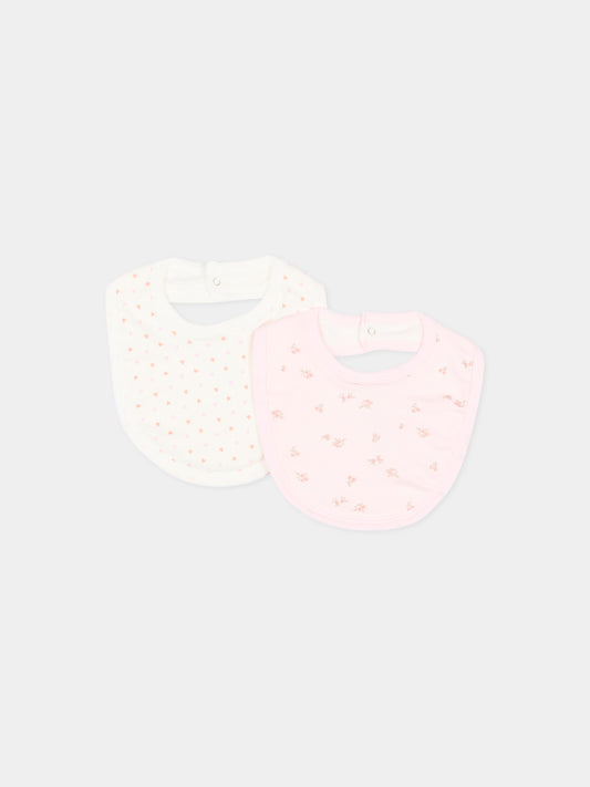Bavaglini avorio per neonata con cuori e fiori,Petit Bateau,A0GLK 00